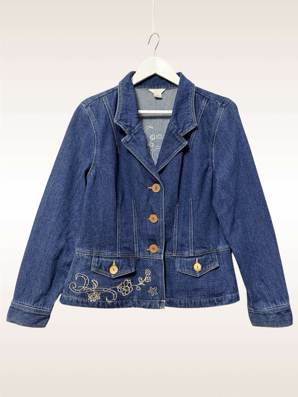 Vintage Christopher and Banks Embroidered Denim Jacket Size Large Boho Western